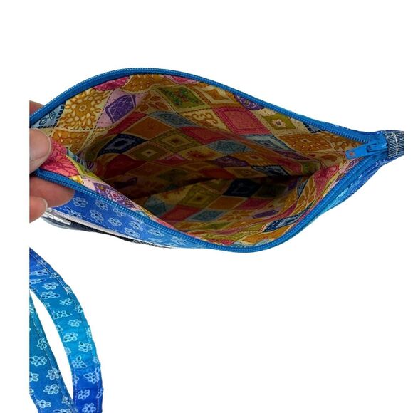 Handmade Upcycled Denim Front Zipper Pocket Cotton Lined Bag Pouch Wristlet - Picture 3 of 6